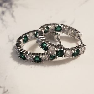 Simulated Cubic Zirconia Alternating Hoop Earrings